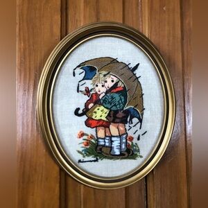 Vtg Embroidered Hummel in Frame